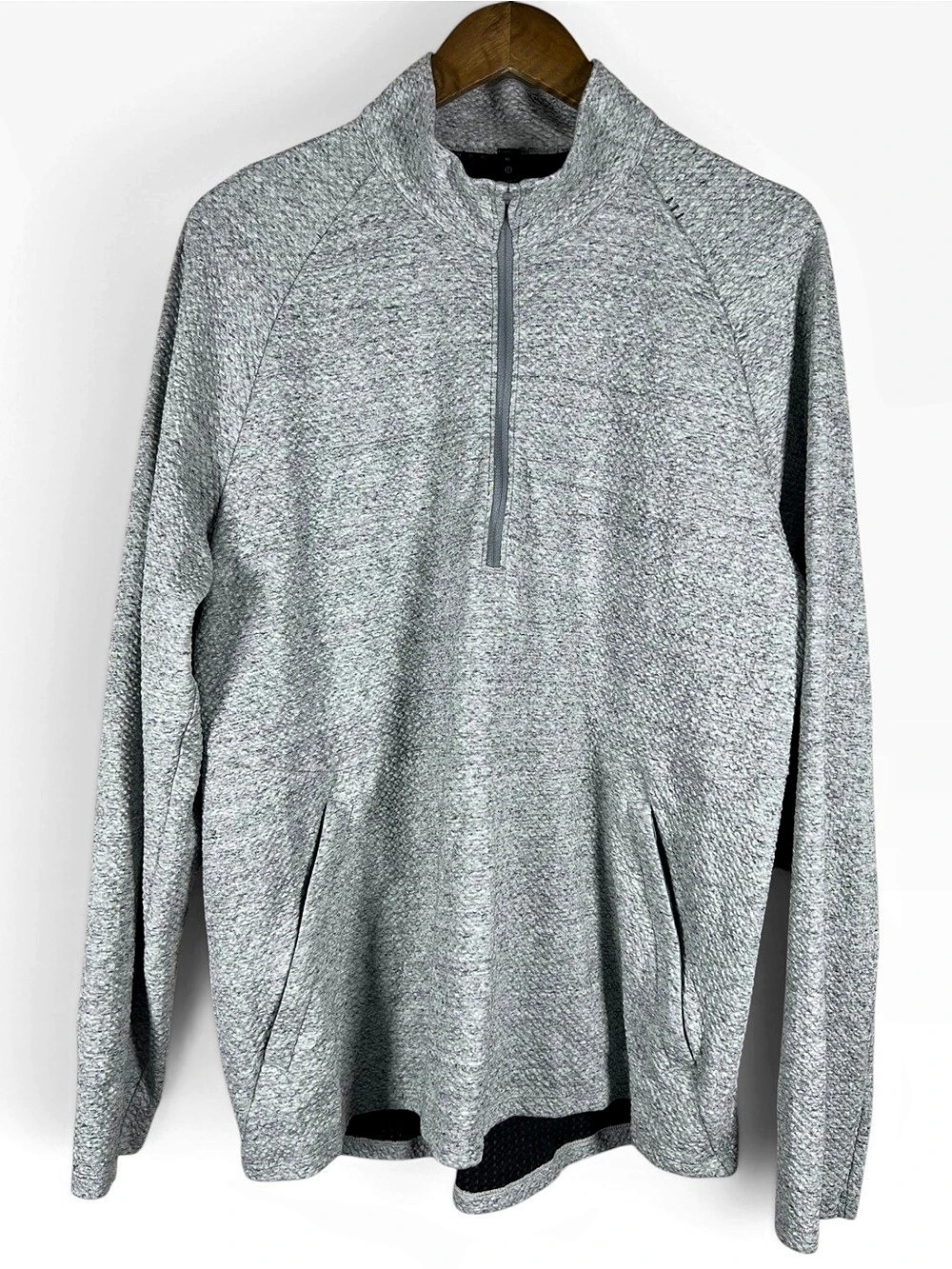 Lululemon Mens At Ease Half Zip Size XL Gray Textured Cotton Pullover Athleisure